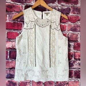 NWT Lucky Brand Beaded & Embroidered Sleeveless Shell Top - Ivory